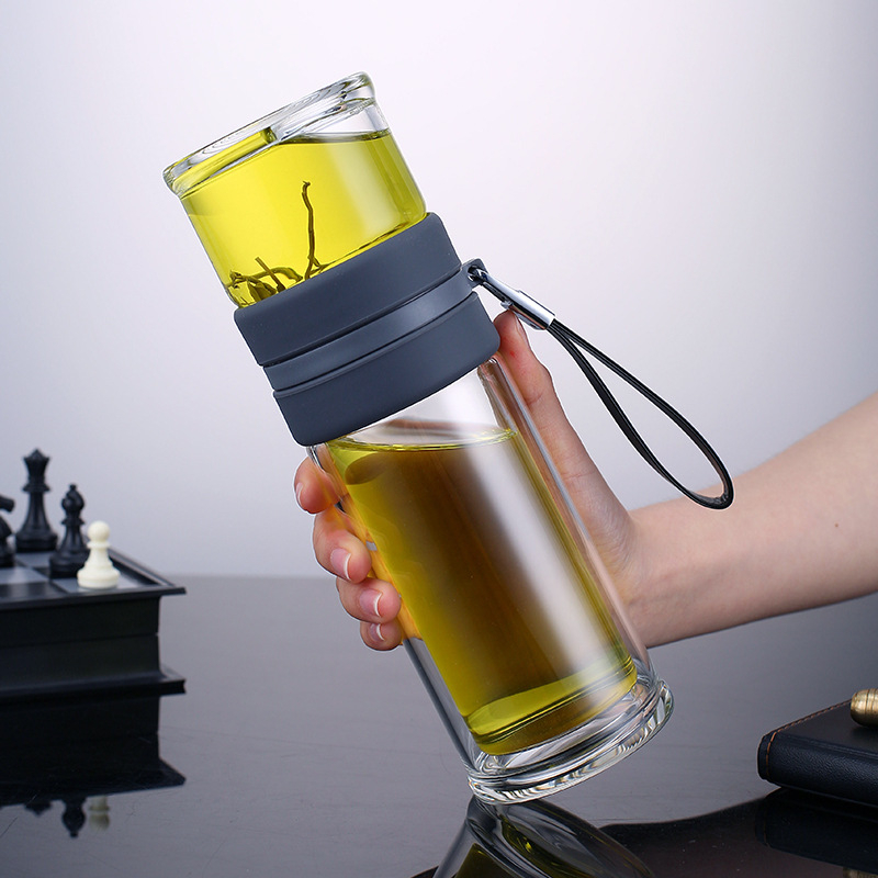 Bình Pha Trà Thủy Tinh Chịu Nhiệt, Chai Detox Có Dây Xách 520ml