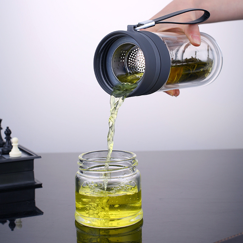 Bình Pha Trà Thủy Tinh Chịu Nhiệt, Chai Detox Có Dây Xách 520ml