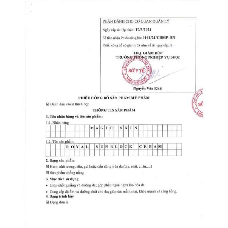 Kem chống nắng thảo dược Hoàng Cung Magic Skin