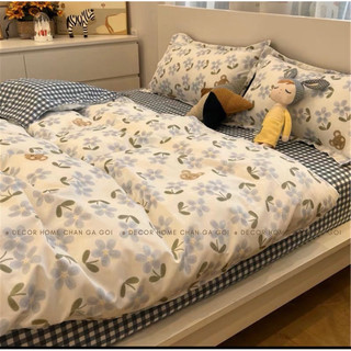 Bộ chăn ga gối Cotton Poly Nhập Khẩu chần bông dày mẫu Gấu Hoa nhí Decor Home