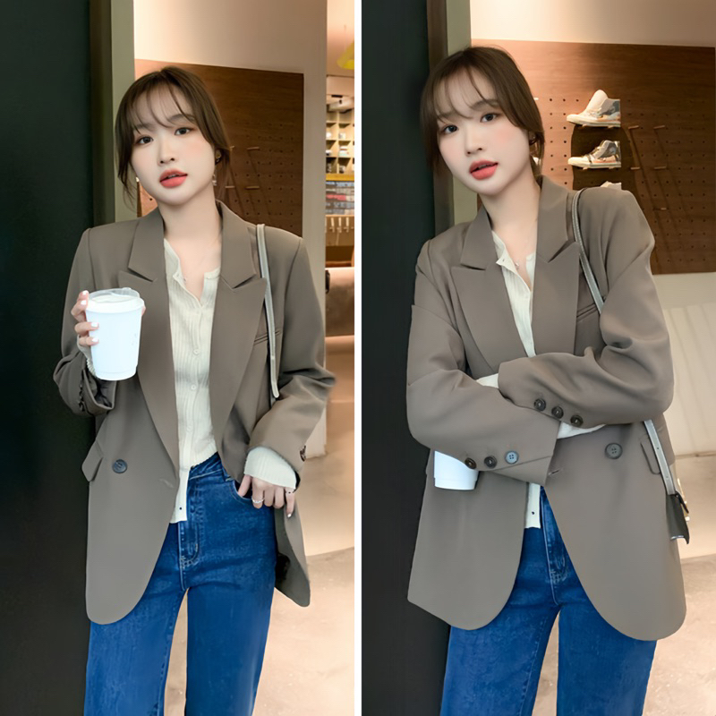 Áo blazer nữ dáng dài NhunFashion Áo vest nữ dài tay khoác ngoài thiết kế xẻ thẳng sau cúc viền túi nắp trẻ trung N131