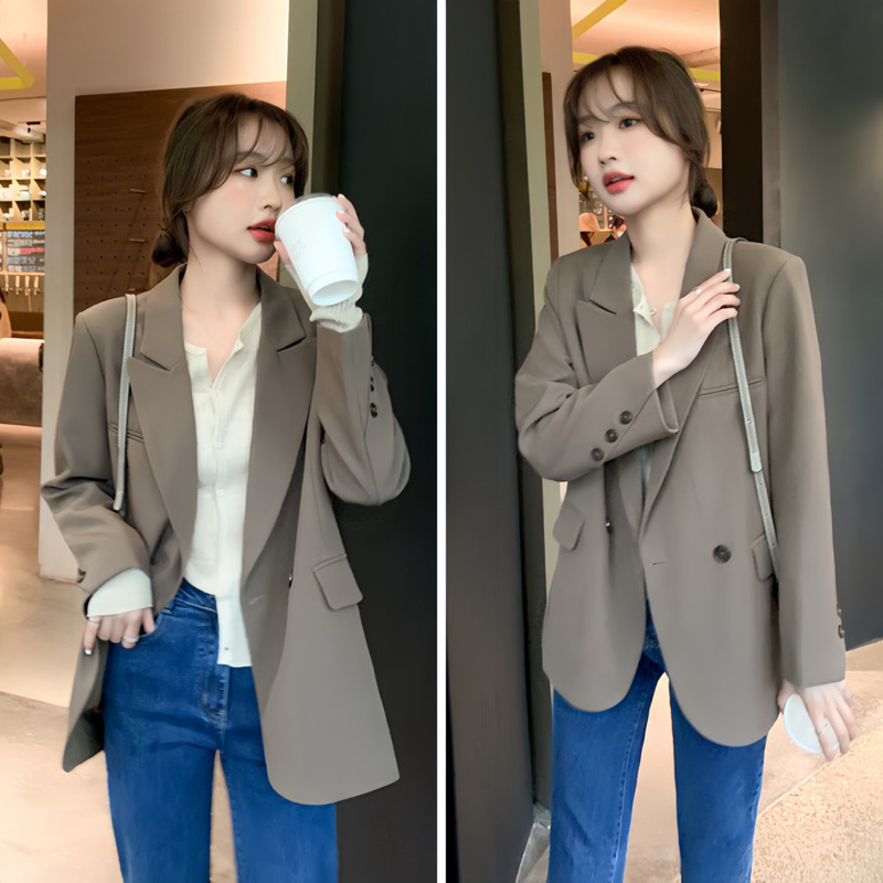 Áo blazer nữ dáng dài NhunFashion Áo vest nữ dài tay khoác ngoài thiết kế xẻ thẳng sau cúc viền túi nắp trẻ trung N131