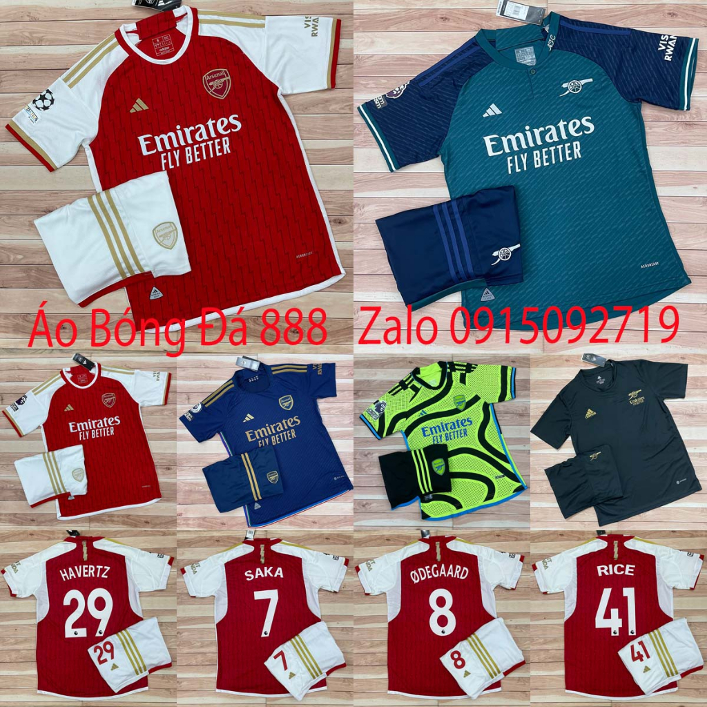 Bộ Quần Áo Bóng Đá CLB Arsenal, Áo Đá Banh CLB Arsenal 2023 - Chuẩn Mẫu Thi Đấu - Vải Polyester Gai Thái