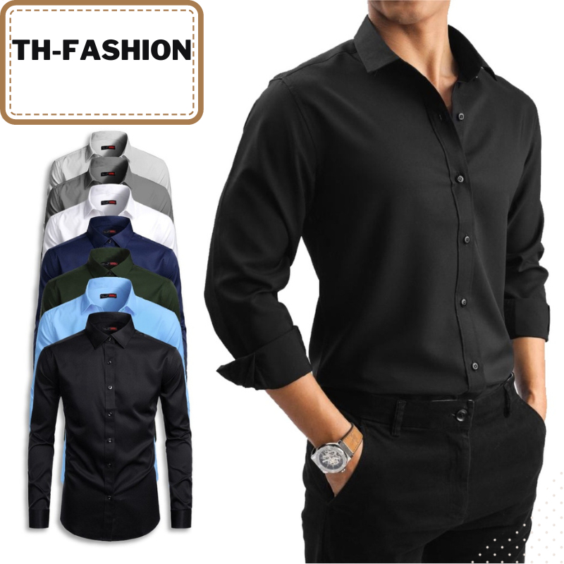 Áo sơ mi nam dài tay TH chất vãi lụa không nhăn mềm mịn