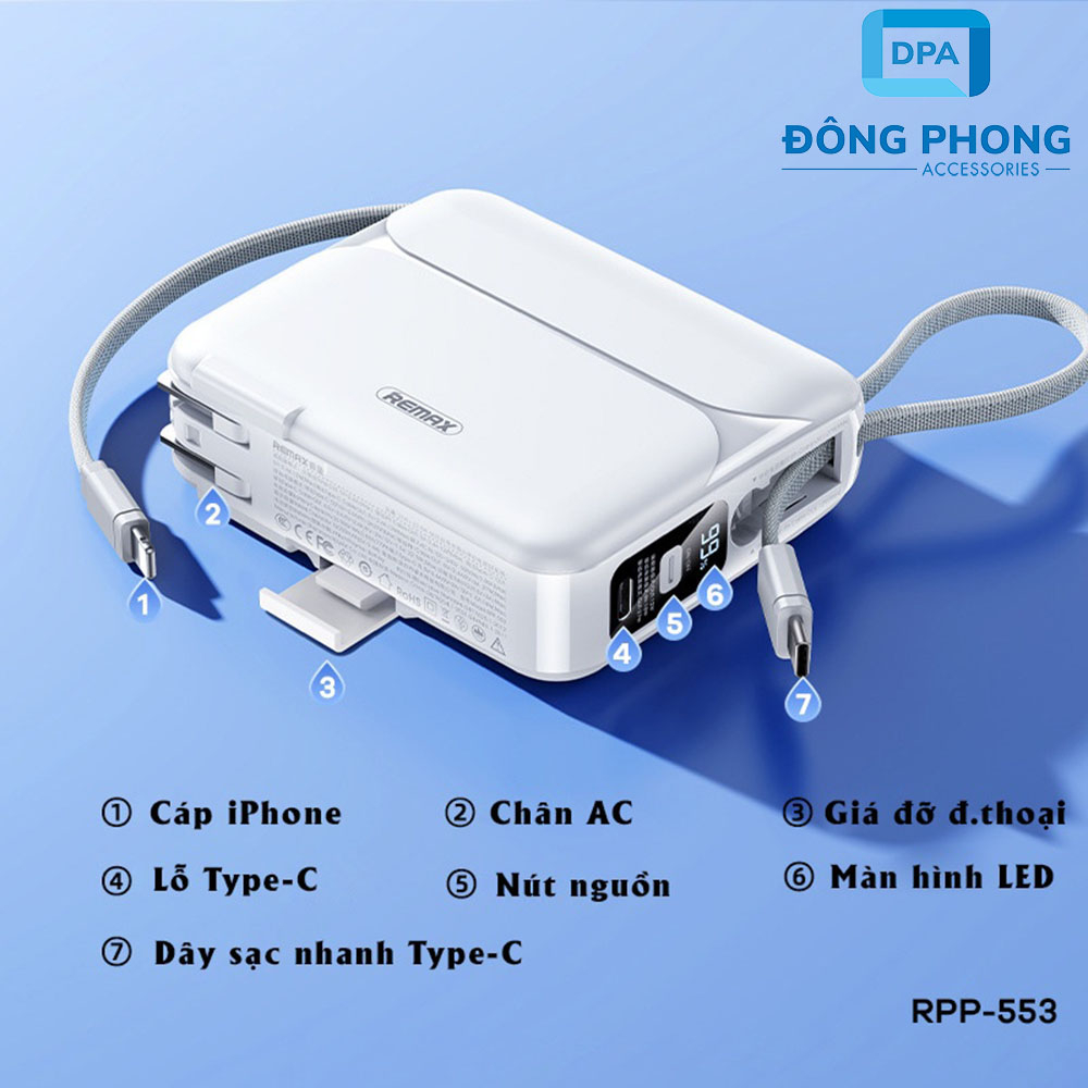 Pin Dự Phòng Remax RPP-553 20000mAh Chính Hãng Sạc Nhanh 27W Đa Năng