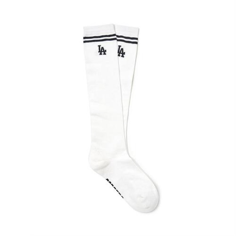 CHÍNH HÃNG - TẤT MLB BASIC KNEE SOCKS LA WHITE - TẤT VỚ CAO CỔ MÀU TRẮNG KIỂU ĐƠN GIẢN CHỮ LA