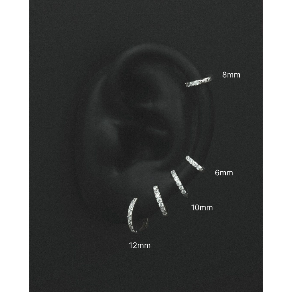 KHUYÊN TAI BẠC CALLA - tròn nạm 1 vòng đá nhiều size l E010