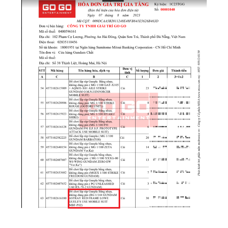 Mô Hình Lắp Ráp PG 1/60 MBF-P02 FIGHTER ASTRAY RED FRAME - GDC