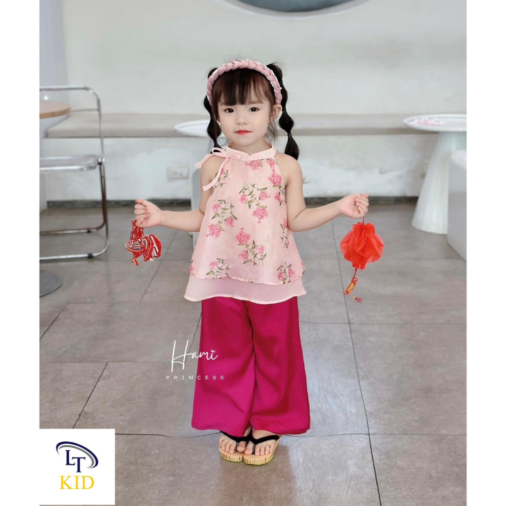 Set yếm lụa đính nơ xinh cho bé gái 8-25kg