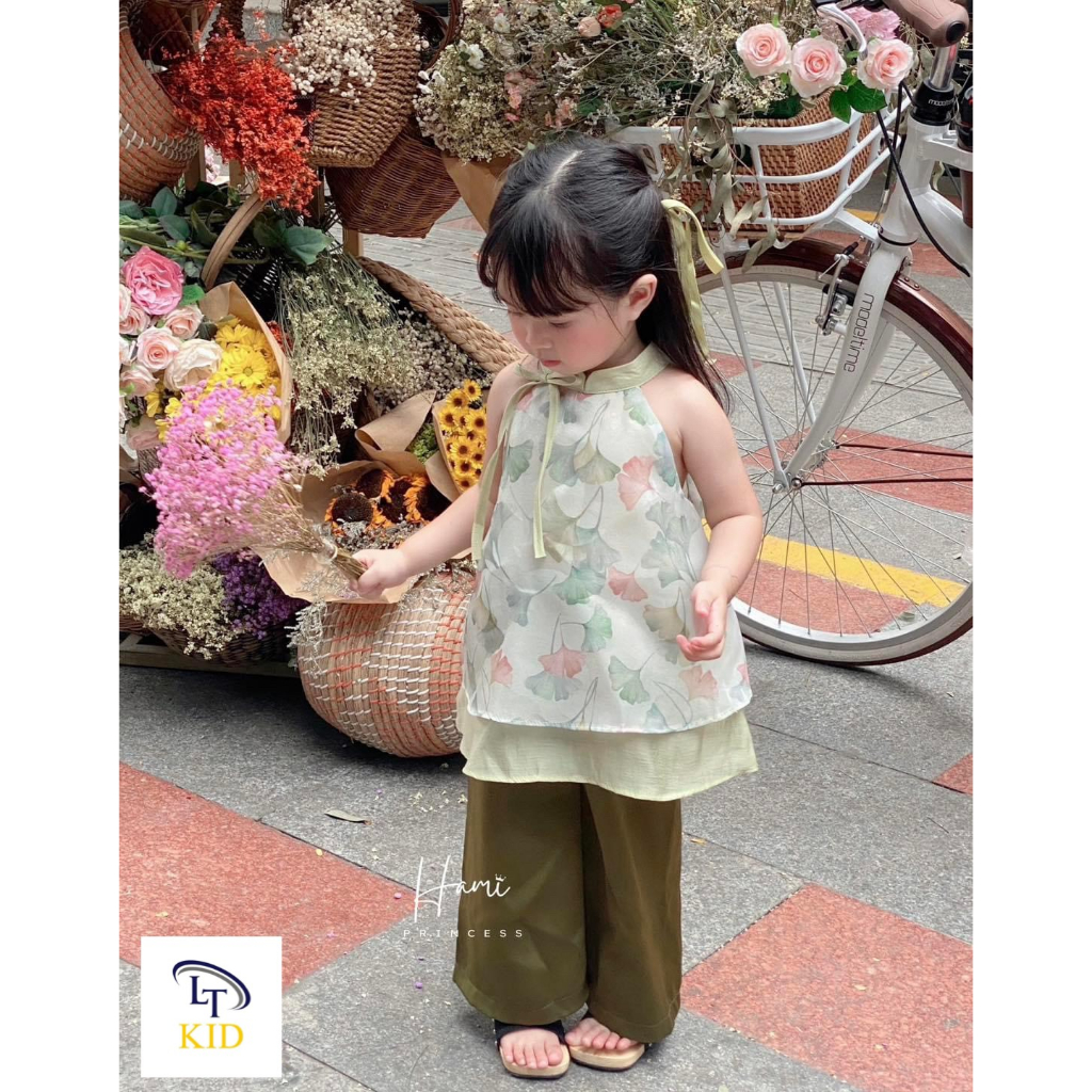 Set yếm lụa đính nơ xinh cho bé gái 8-25kg