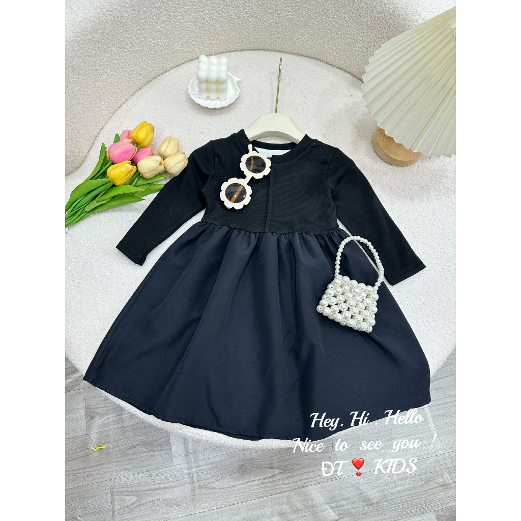 Váy bé gái - Đầm maxi dài tay 3 màu xinh xắn cho bé gái mặc đi học, đi chơi 8-28kg