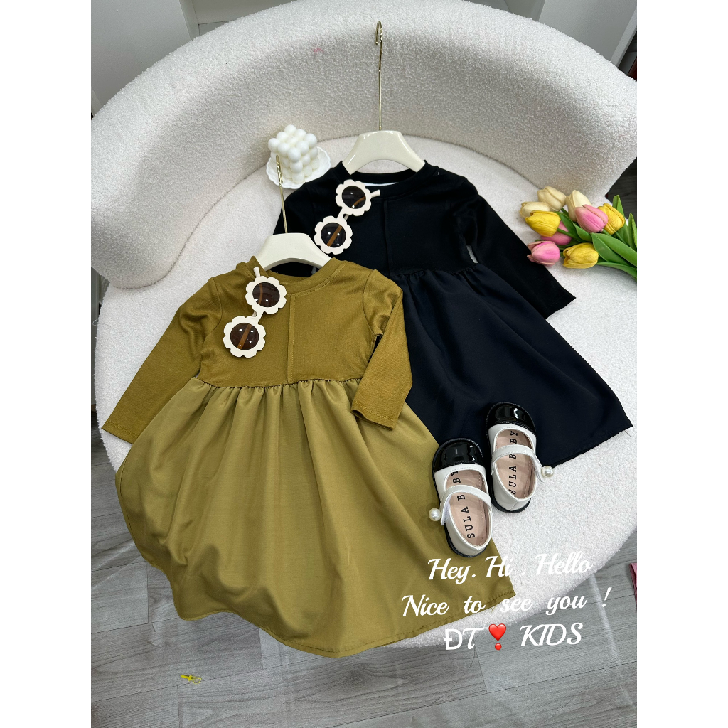 Váy bé gái - Đầm maxi dài tay 3 màu xinh xắn cho bé gái mặc đi học, đi chơi 8-28kg