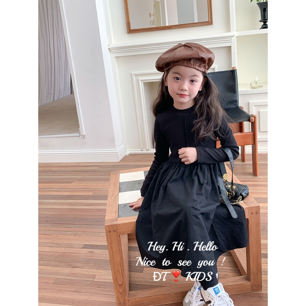 Váy bé gái - Đầm maxi dài tay 3 màu xinh xắn cho bé gái mặc đi học, đi chơi 8-28kg