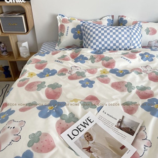 Bộ ga gối và vỏ chăn Cotton Poly Nhập Khẩu mẫu Gấu Dâu Tây Decor Home