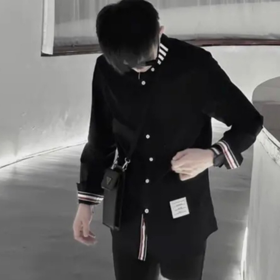 Áo sơ mi Thome nam nữ dài tay boy phố phối viền 3 sọc form đẹp chất vải dày dặn mẫu mới nhất Hót Trend