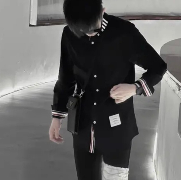 Áo sơ mi Thome nam nữ dài tay boy phố phối viền 3 sọc form đẹp chất vải dày dặn mẫu mới nhất Hót Trend