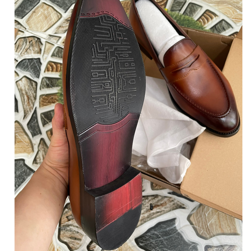 Giày lười nam, làm thủ công da bò thật kiểu dáng Loafer, đế phíp bảo hành 12 tháng - T409