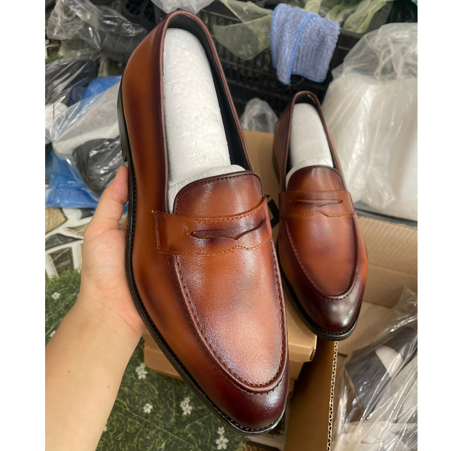 Giày lười nam, làm thủ công da bò thật kiểu dáng Loafer, đế phíp bảo hành 12 tháng - T409