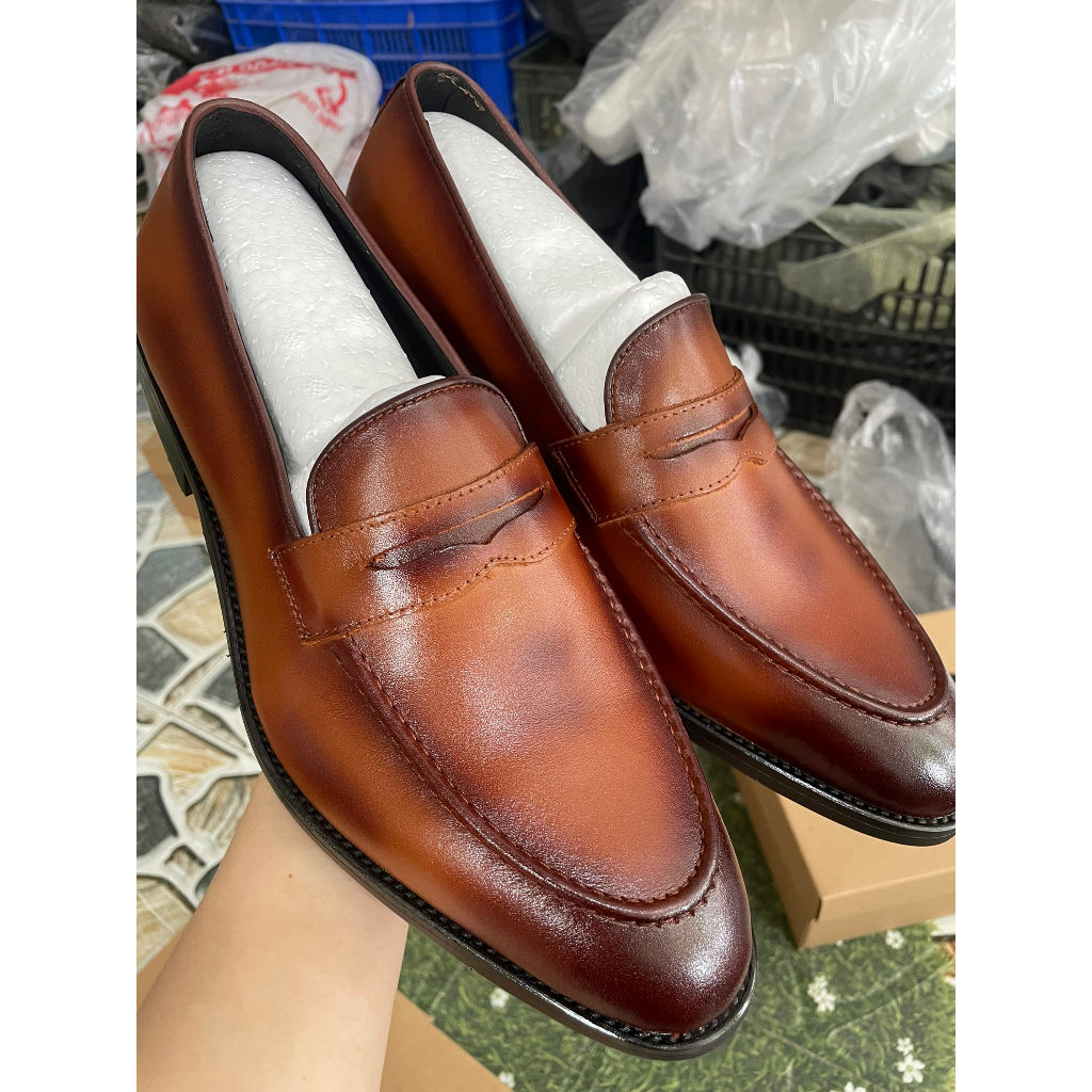 Giày lười nam, làm thủ công da bò thật kiểu dáng Loafer, đế phíp bảo hành 12 tháng - T409