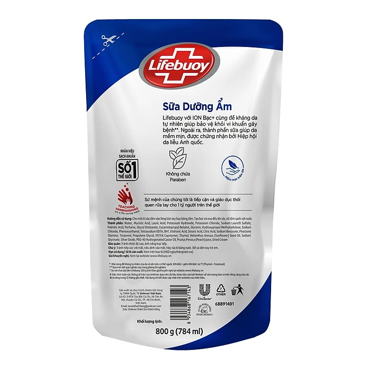 Sữa Tắm Lifebuoy Ion Bạc Chăm Sóc Da 1kg/Túi 800g