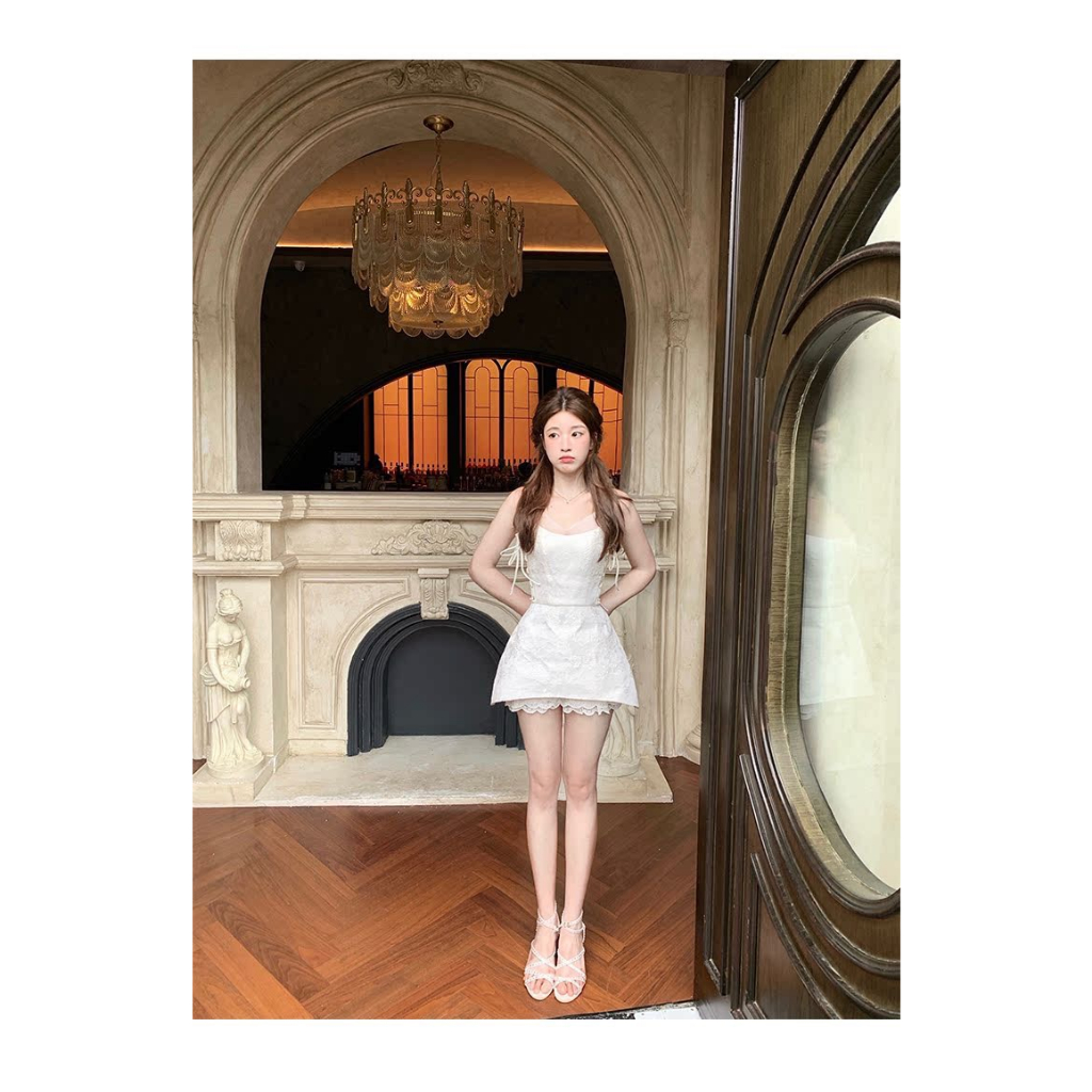 SET ÁO BODY 2 DÂY GẤM ĐAN DÂY EO + QUẦN SHORT REN BÈO