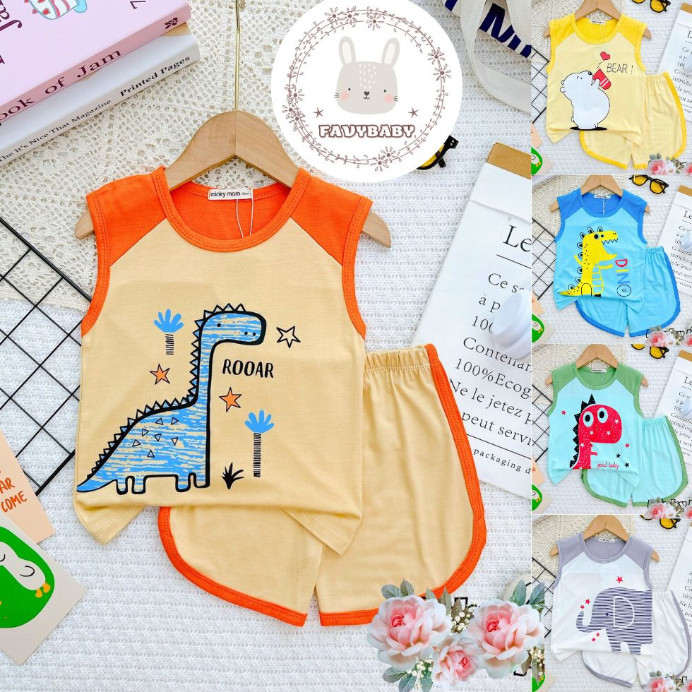 Bộ Ba Lỗ MINKY MOM Chính Hãng Thun Lạnh Hình in Khủng Long Các Loại Có Gắn Đuôi Cool Cho Bé 1 2 3 4 5 Tuổi - Favybaby