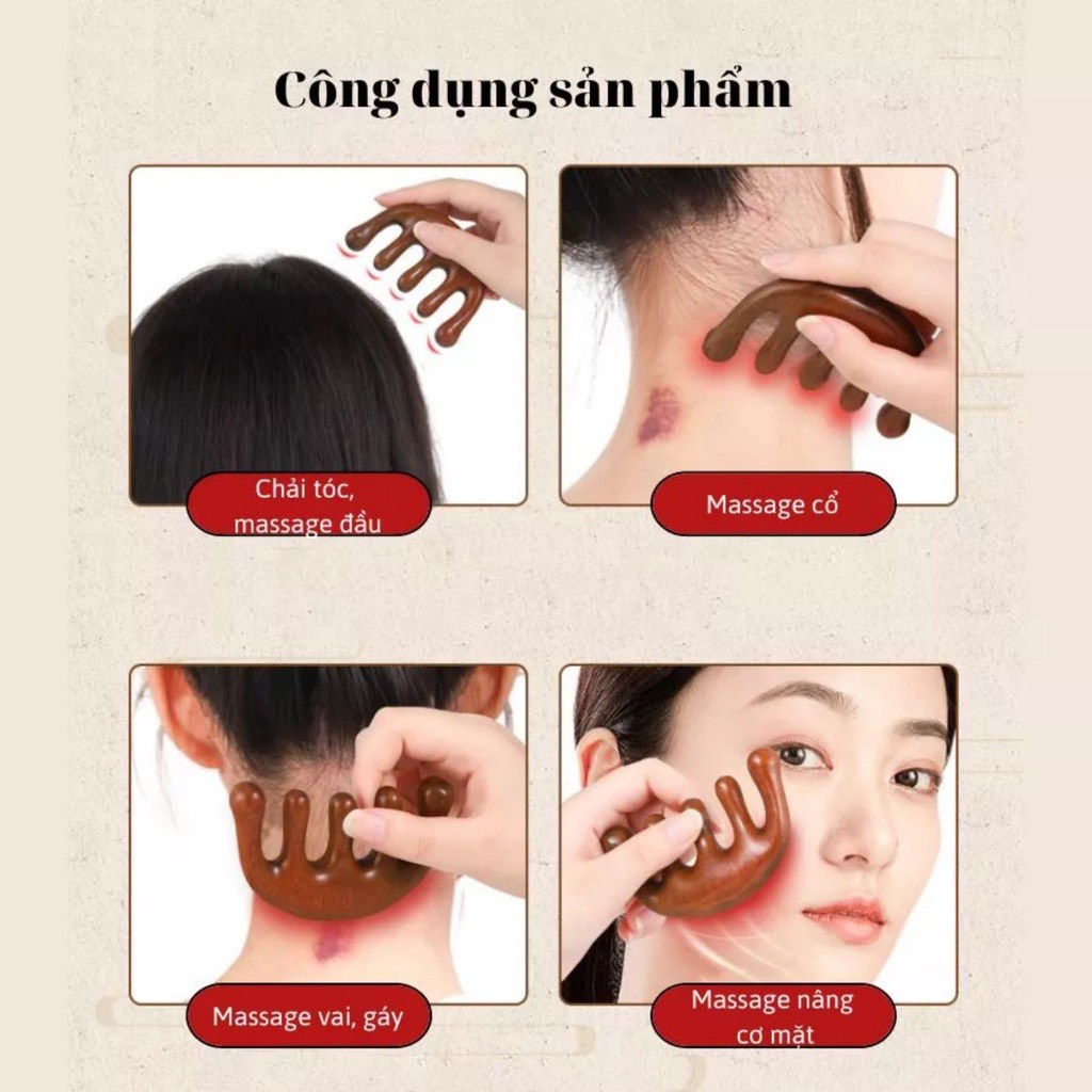 Lược Gỗ Đàn Hương, Giúp Tóc Vào Nếp, Massage Đầu, Cổ, Vai, Gáy