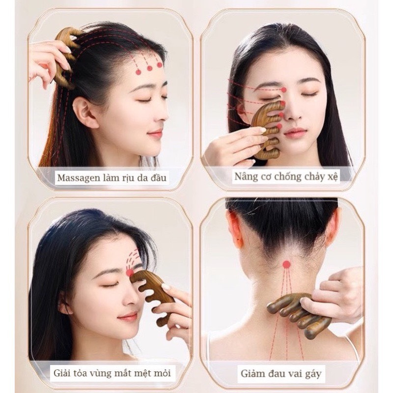Lược Gỗ Đàn Hương, Giúp Tóc Vào Nếp, Massage Đầu, Cổ, Vai, Gáy