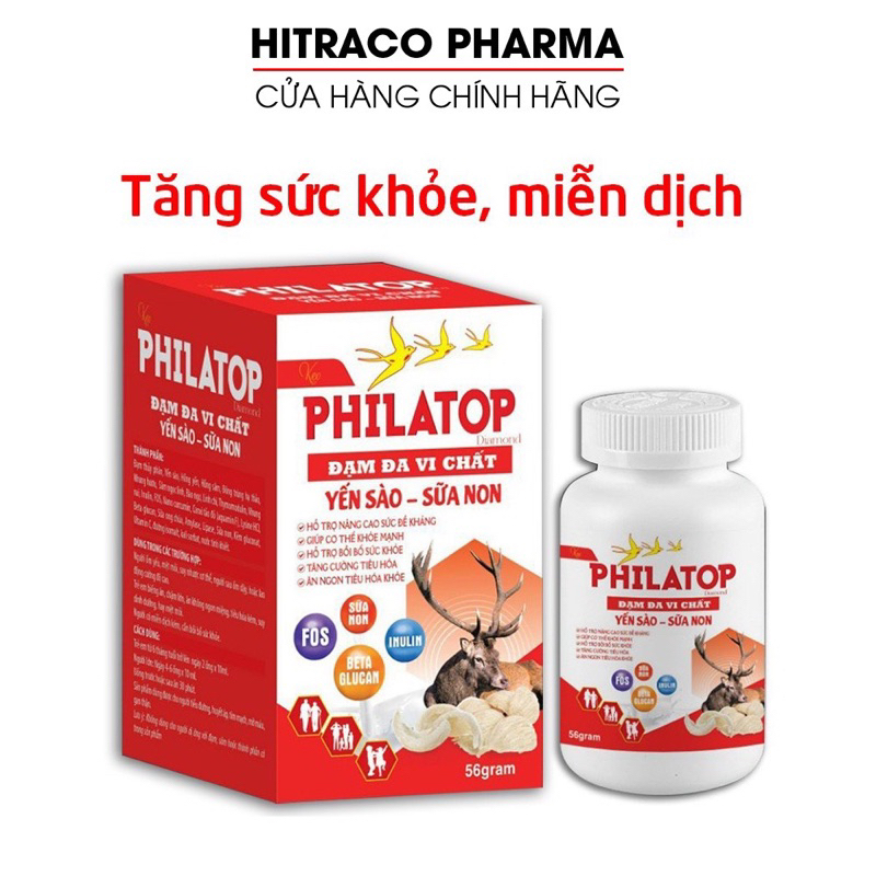 Kẹo Philatop đạm đa vi chất yến sào sữa non tăng sức đề kháng, bồi bổ cơ thể, tiêu hóa tốt - Chai 56g (Philatop Chai)