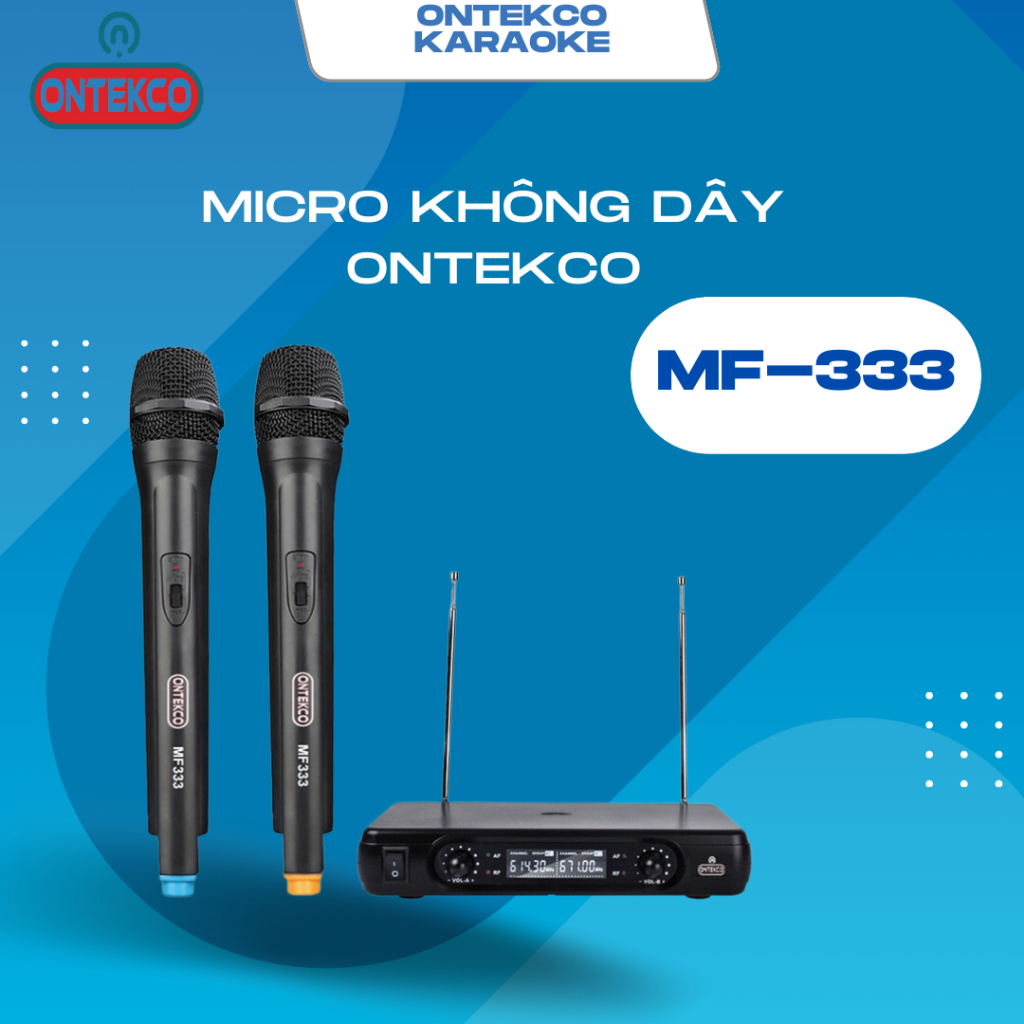 Trọn Bộ micro karaoke ONTEKCO MF333/ MF338 đầu thu 2 anten sóng VhF chống hú - lọc âm tốt, Hàng chính hãng