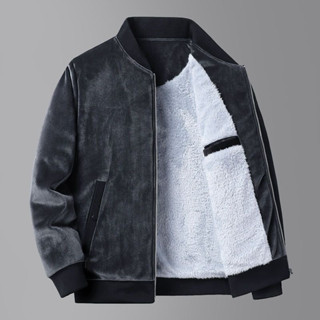 Áo khoác bomber nam nhung lót lông cừu cao cấp phong cách lịch lãm