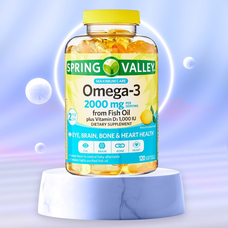 Dầu cá omega 3 spring valley 2000mg plus vitamin D3 120 viên