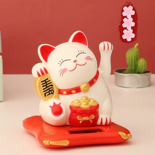 Mèo thần tài may mắn vẫy tay năng lượng mặt trời (Trắng)