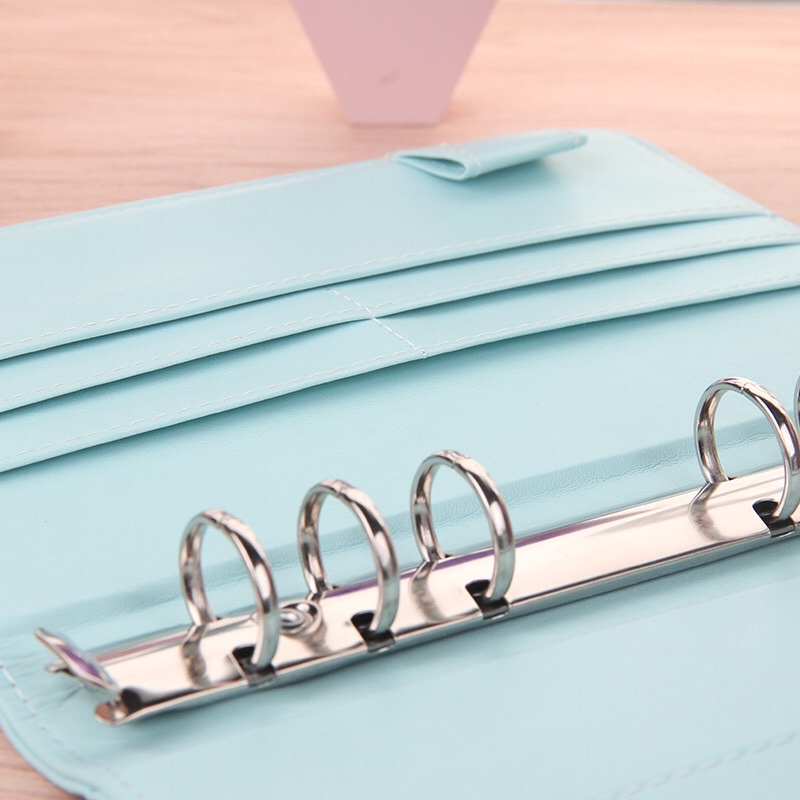 Sổ Tiết Kiệm Ghi Chú Chi Tiêu Thông Minh, Thiết Kế Còng 6 Lỗ Bìa Da Pu Kèm 12 Túi Zip A6