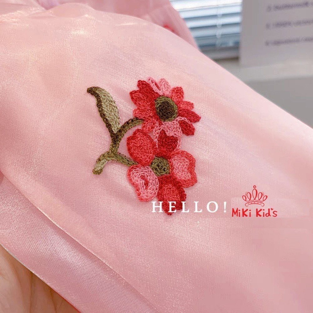 Váy đầm công chúa cho bé gái chất tơ organza sang sáng mịn, Đầm tơ Organza thiết kế thêu hoa cao cấp