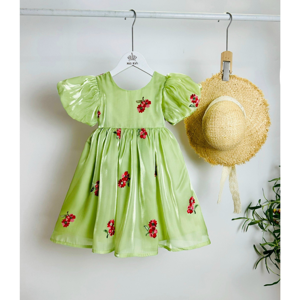 Váy đầm công chúa cho bé gái chất tơ organza sang sáng mịn, Đầm tơ Organza thiết kế thêu hoa cao cấp dễ thương