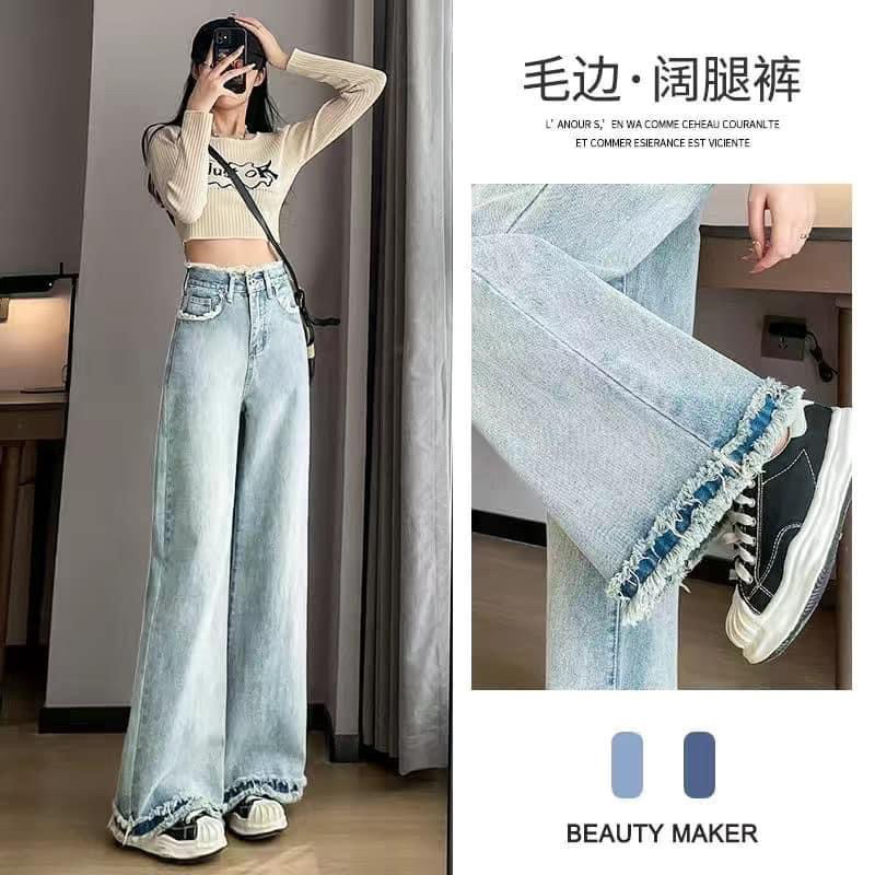Quần Jean Ống Xuông Cạp Cao Tua Rua Full Màu Siêu Hot