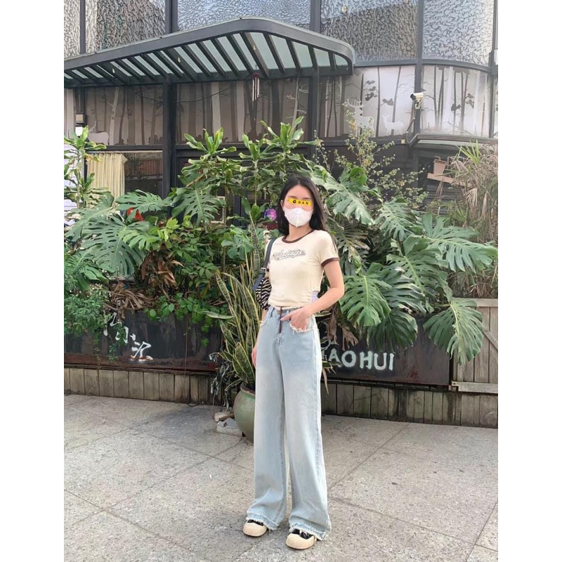 Quần Jean Ống Xuông Cạp Cao Tua Rua Full Màu Siêu Hot