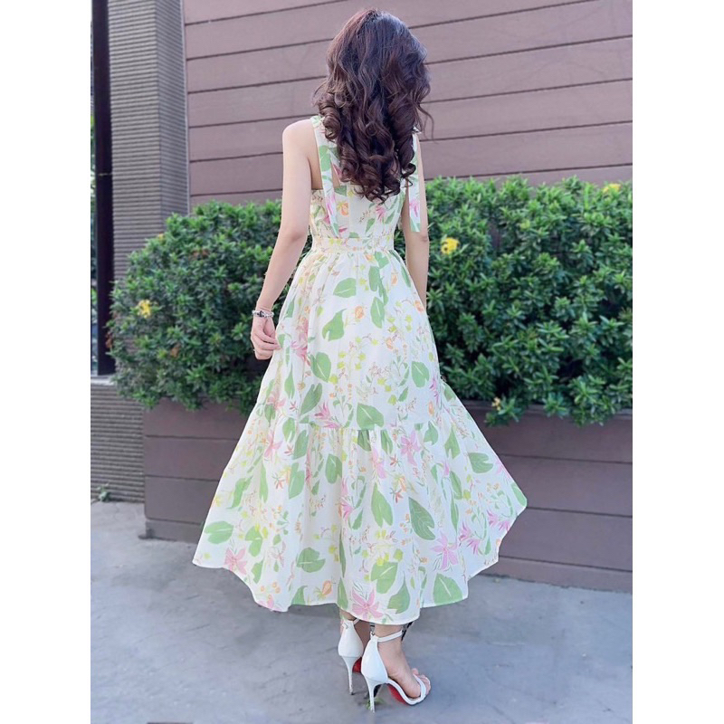 🛍 Đầm váy nữ 🛍 Đầm xoè hoa nhí 2 dây , váy dáng dài mix màu xanh trắng nữ tính , phong cách công chúa đi chơi đi tiệc