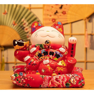 Mèo thần tài vẫy tay cao 18cm đại cát vạn lượng đỏ may mắn