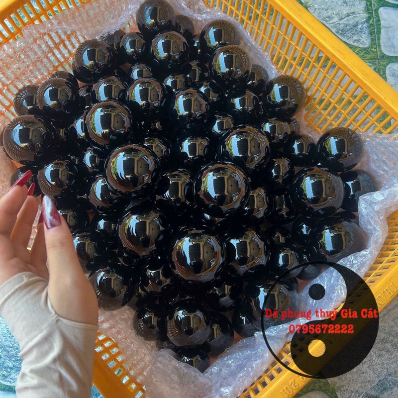 Bi cầu lăn tay obsidian trưng bày phong thuỷ 5cm 4cm có đế kiểm định