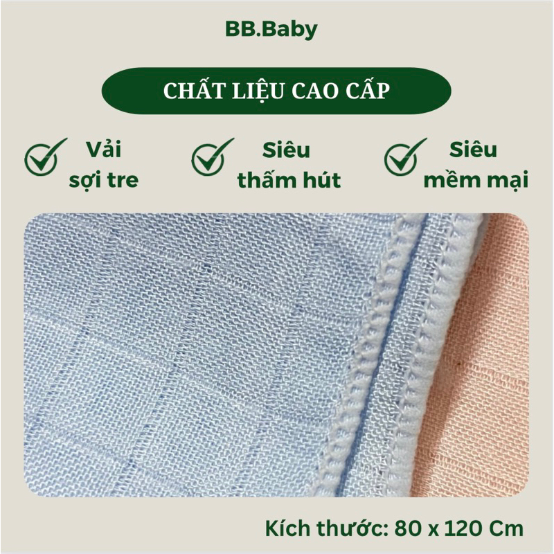 Khăn Tắm Sợi Tre 2 Lớp Mềm Mịn Màu Xanh/ Hồng Dễ Thương Dành Cho Bé, Kích Thước 80x120cm