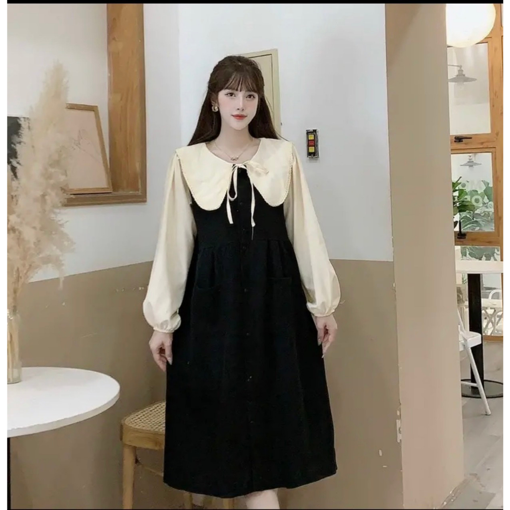 Váy bầu len cổ sen tiểu thư xinh xẻo
