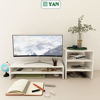 Kệ máy tính để bàn bằng gỗ kèm kệ sách để đồ tiện lợi - gp184