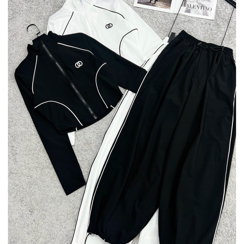 Set Áo Zip CN Dài Tay Phối Quần Thụng Rút Ống