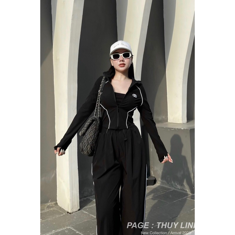 Set Áo Zip CN Dài Tay Phối Quần Thụng Rút Ống