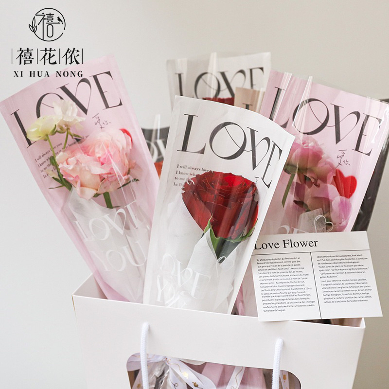 Túi đựng 1 bông hoa mặt kính chữ LOVE YOU