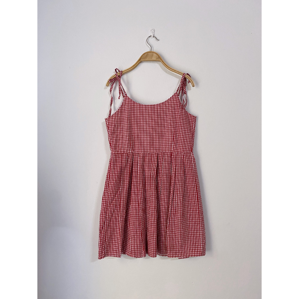 Đầm váy babydoll 2 dây kẻ caro secondhand