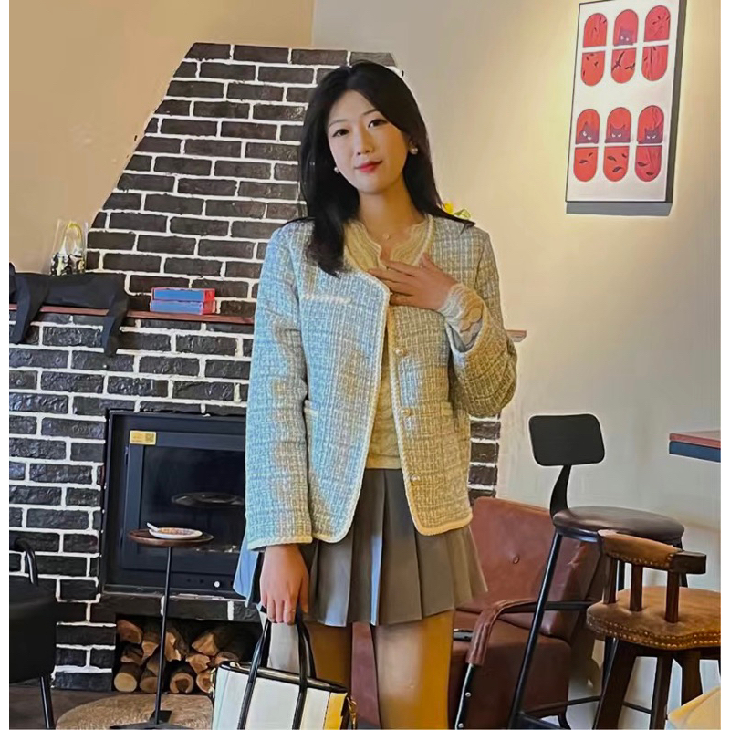Áo Dạ Tweed Phối Viền Ba Màu Siêu Xinh Phong Cách Tiểu Thư_ Hàng Order QCCC