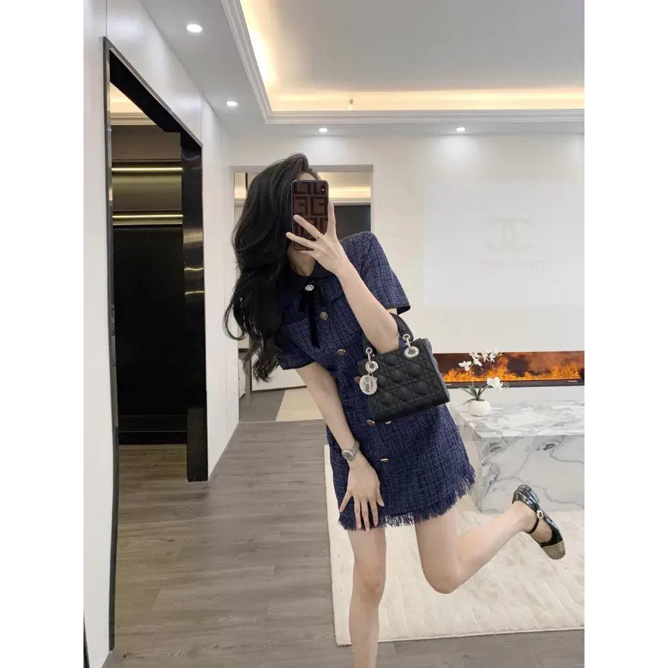 🔥M38 - Váy Dạ Tweed Xanh Váy Thiết Kế 2 Lớp Có Lót Lụa, Form Dáng Trẻ Trung by Belly Clothing